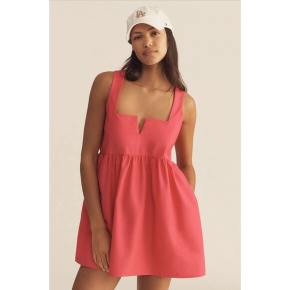 Daily Practice Anthropologie Women Mini Dress Magenta Hot Pink  L Split Neck $98 - Picture 1 of 7